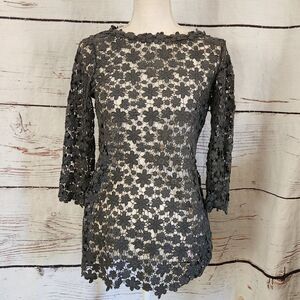 Sundance Floral Crochet Overlay Top Size Small